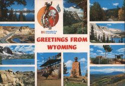 Greetings from Wyoming Multi-View: Grand Teton, Cheyenne Rodeo Postcard