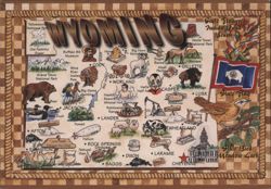 Wyoming State Pictorial Map Landmarks Symbols Postcard