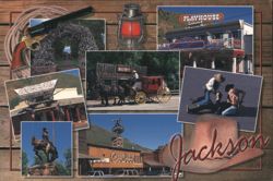 Jackson, Wyoming Collage - Antler Arches, Western Scenes Postcard