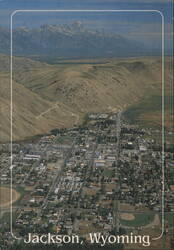 Aerial View of Jackson, Wyoming with Teton Mountains Postcard