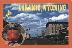 Laramie, WY Third Street Business District, Excursion Train Postcard