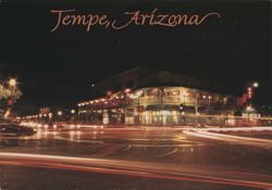 Downtown Tempe AZ Night Scene with Light Trails Postcard