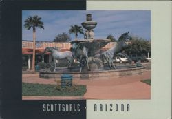 Fountain with Horse Sculptures - Scottsdale, AZ Postcard