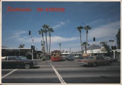 Scottsdale 5th Avenue Street Scene with Trolley & Cars Postcard