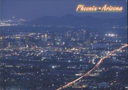 Phoenix Arizona Night Cityscape with Mountains Postcard