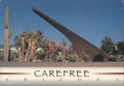 Carefree Arizona Sundial and Saguaro Cacti Postcard