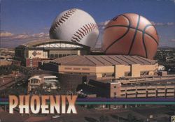 Phoenix Ballpark and Arena with Giant Sports Balls Postcard
