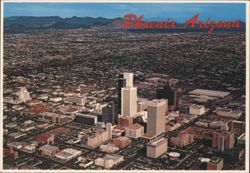 Aerial View of Phoenix, AZ Skyline with Mountains Postcard