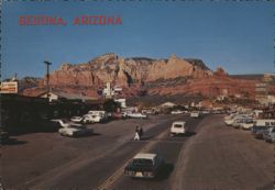 Sedona, Arizona Street Scene with Red Rock Mountains Postcard
