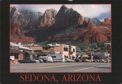 Uptown Sedona Street Scene with Red Rocks Postcard