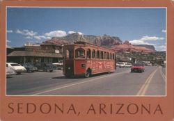 Sedona Trolley, Red Rock Mountains, AZ Postcard