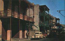 New Orleans French Quarter Street Scene Iron Balconies Postcard