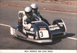 Mick Boddice & Chas Birks 1985 Isle of Man TT Sidecar Race Postcard