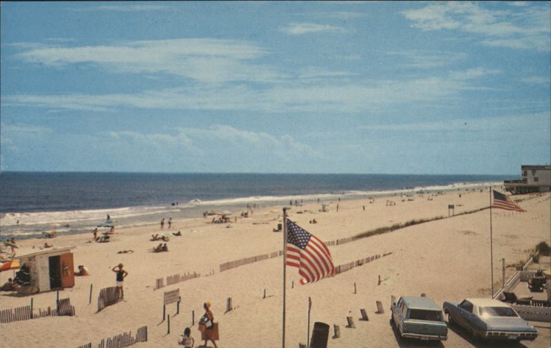 Fenwick Island, Delaware Beach with American Flags