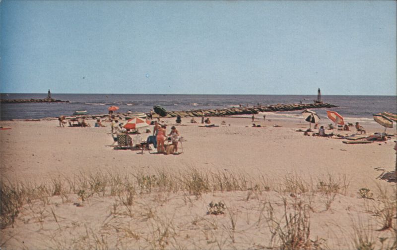 Delaware's Riviera Beach with Jetties and Bathers