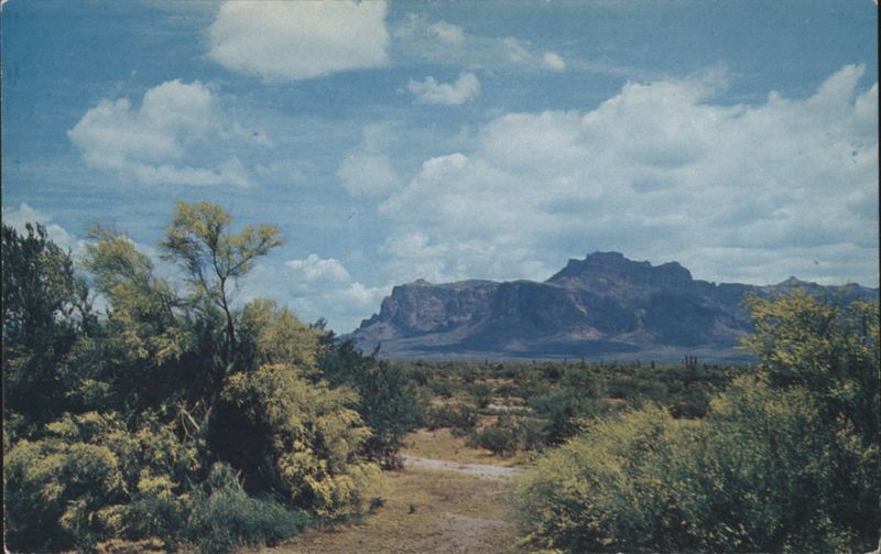 Superstition Mountain, Arizona with Palo Verde Trees Mesa