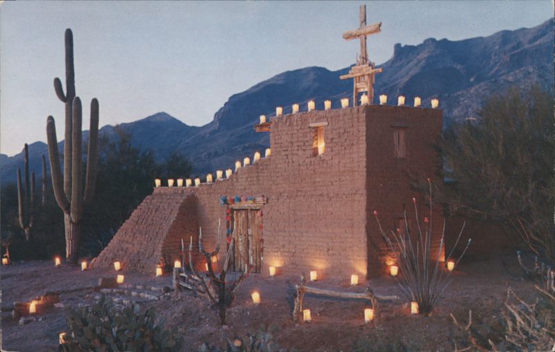 Mission in the Sun, Tucson, AZ - Luminarias at Dusk Arizona