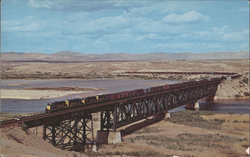 Santa Fe Railway Freight Train on Topock Bridge, Needles, CA California