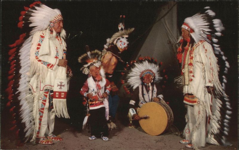 Sioux War Dancers in Traditional Attire with Drum Native Americana