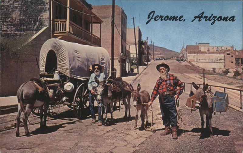 Old Prospectors, Covered Wagon, Donkeys, Jerome, Arizona