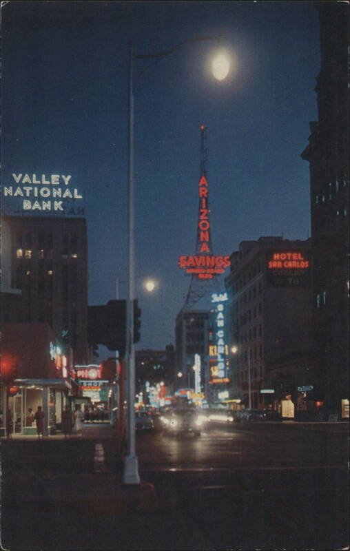 Phoenix, AZ at Night on Central Avenue with Neon Signs Arizona