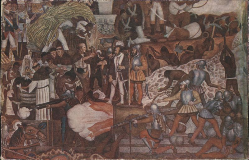 Diego Rivera Mural, Hernan Cortes & Bartolome de las Casas Mexico City