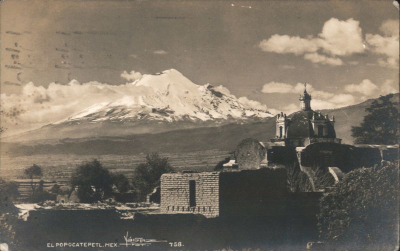 Popocatépetl Volcano with Church, Mexico V. Sabra