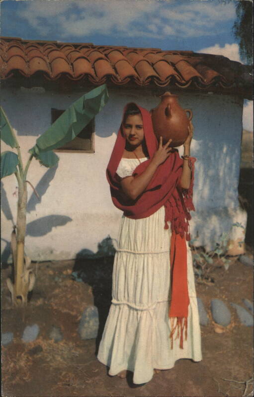 Ensenada Woman in Native Mexican Costume with Clay Pot Mexico