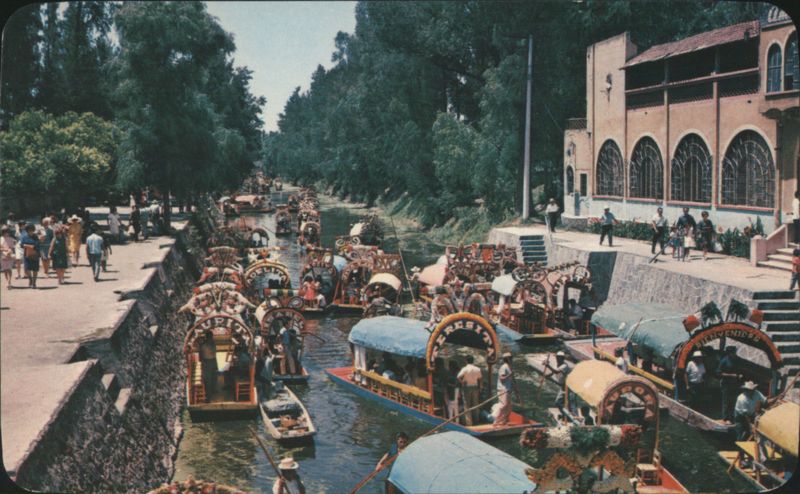 Flower-Decked Trajineras on Xochimilco Canals, Mexico