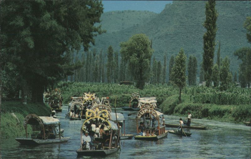 Boats on Canal in Xochimilco, Mexico