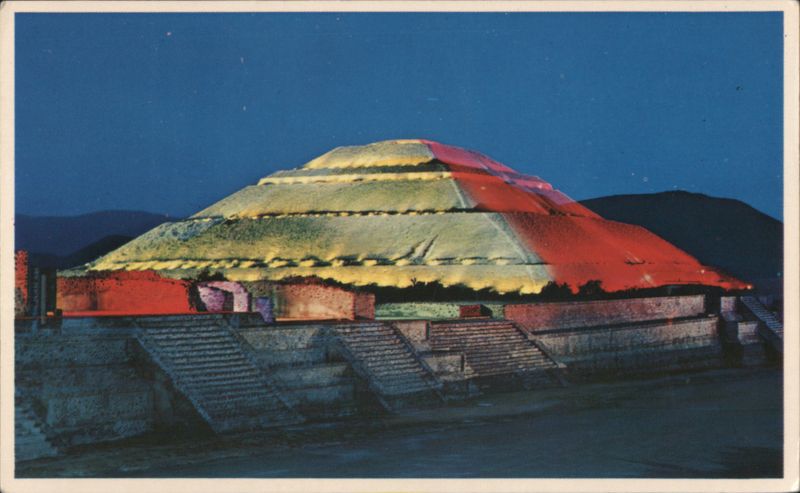 Teotihuacan Pyramids at Night, Colorful Light Show San Juan Teotihuacan Mexico