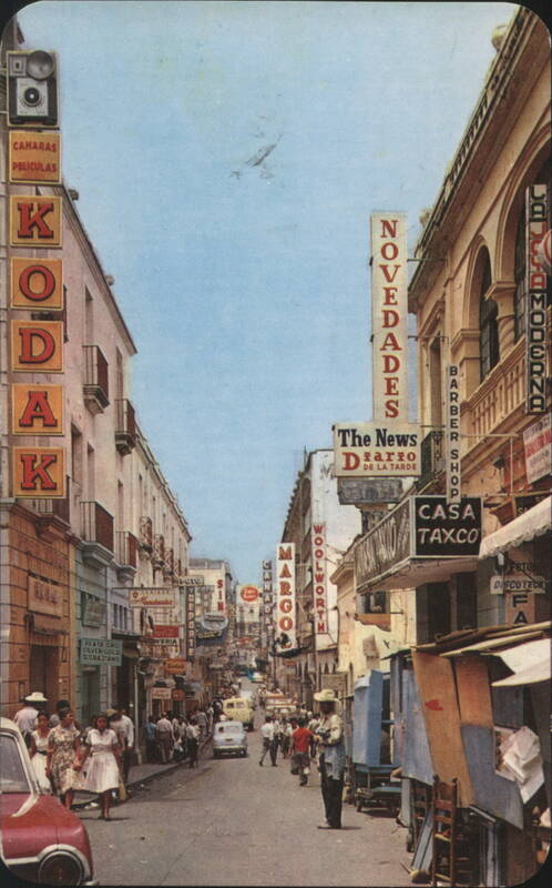 Cuernavaca Commercial Street, Kodak, Woolworth Signs Mexico