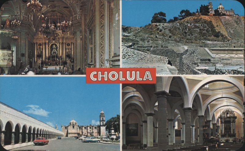 Cholula, Puebla Views: Church, Pyramid, Arches Mexico