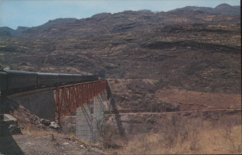 Train Crossing Chihapas River Bridge, Tarahumara Sierra Mexico