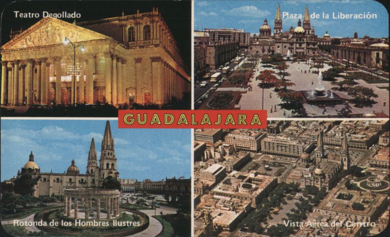 Guadalajara City Views: Degollado Theater, Liberation Square JAL Mexico