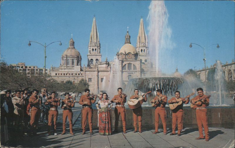 Mariachis and Fountain in Guadalajara, Mexico