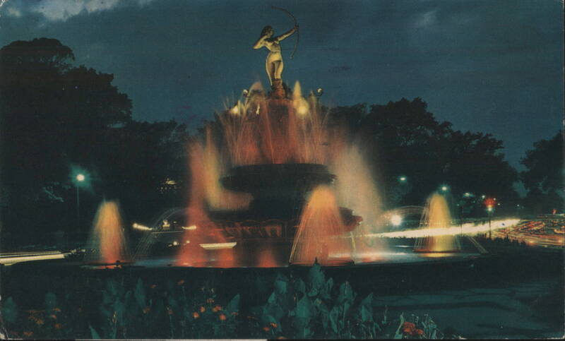 Diana the Huntress Fountain, Mexico City Night Scene