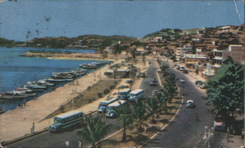 Acapulco Coastal Road with Buses and Boats, La Calzada Costera Mexico