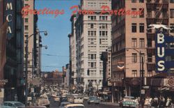 Greetings From Portland Street Scene, SW Sixth Avenue Postcard