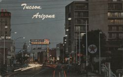 Downtown Tucson, Arizona Night Scene on Stone Avenue Postcard