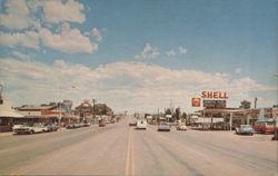 Show Low AZ Main Street Shell Station & Businesses Postcard