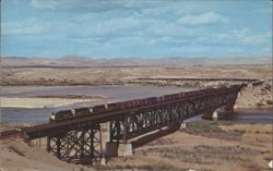 Santa Fe Railway Freight Train on Topock Bridge, Needles, CA Postcard