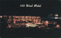 100 West Motel with Pool at Night, Sun City AZ Postcard