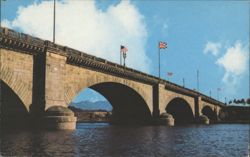 London Bridge in Arizona with Flags Postcard