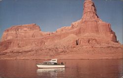Lake Powell - Gunsight Butte with White Boat Postcard