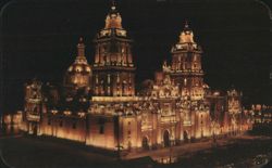 Mexico City Cathedral Night View Postcard
