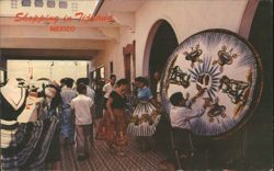 Shopping in Tijuana, Mexico with Large Decorative Wheel Postcard