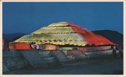 Teotihuacan Pyramids at Night, Colorful Light Show Postcard