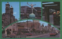 Tijuana, Mexico Multi-View: Church, Reforma Statue, Street Postcard