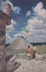 Mayan Pyramids of Chichen Itza, Yucatan with Tourists Postcard